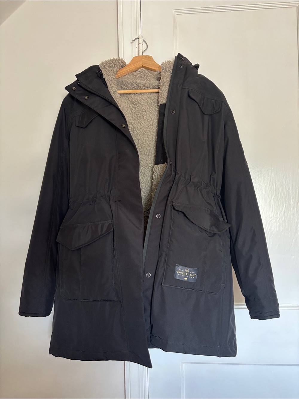 United By Blue Black Men's Ultimate American Parka with Sherpa Lining